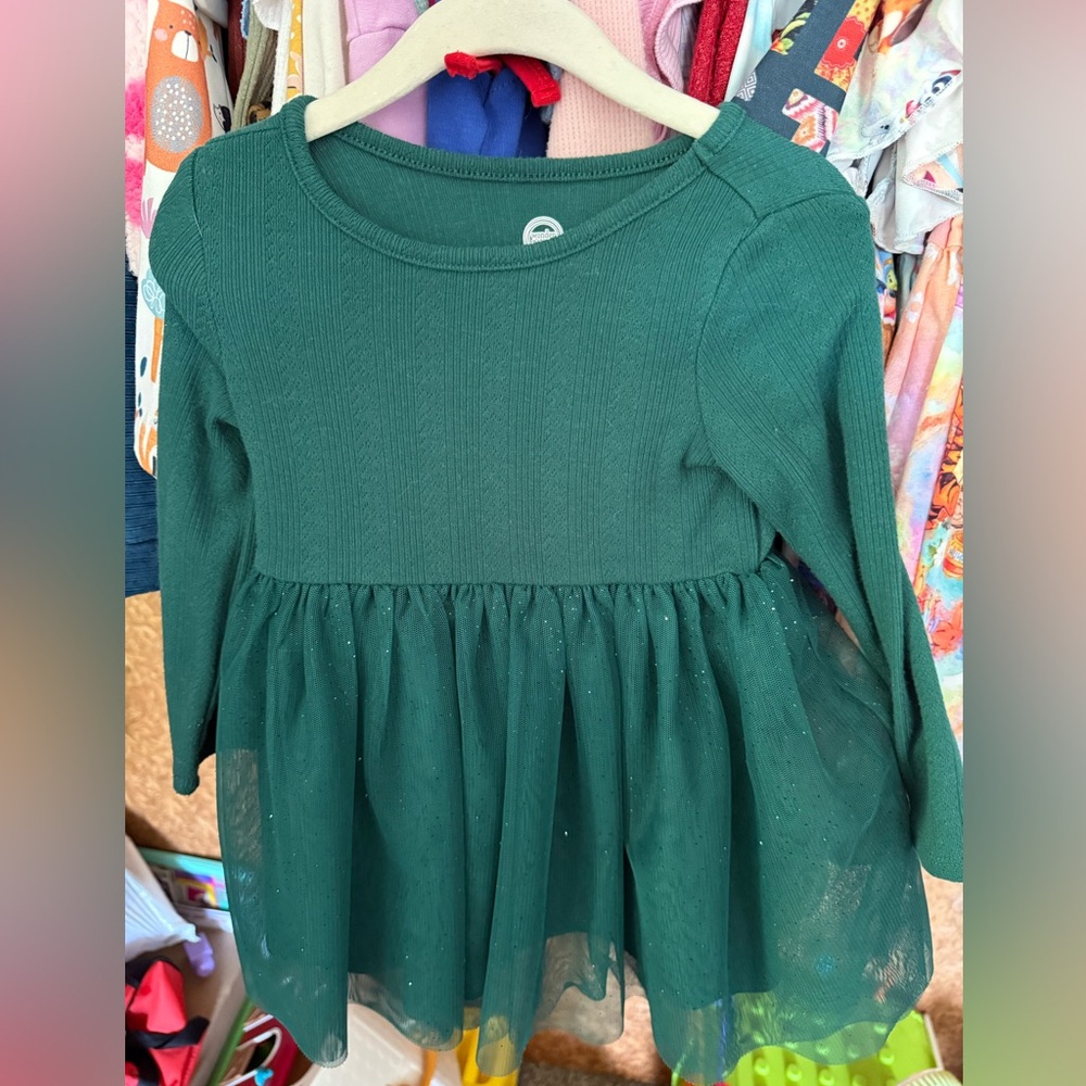 Green Kids Long Sleeve Dress